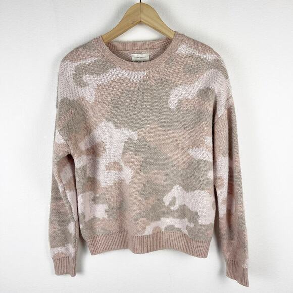 Lucky Brand Light Pink Camo Crewneck Sweater Wool Blend Women's Small - Picture 1 of 8